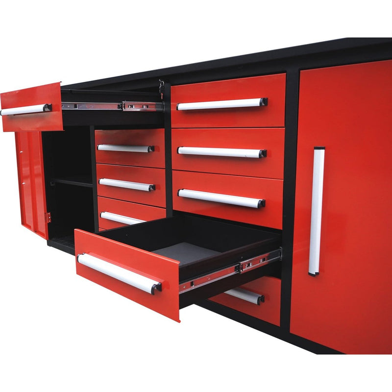 Chery Industrial 7' Storage Cabinets with Workbench 10 Drawers & 2 Cabinets