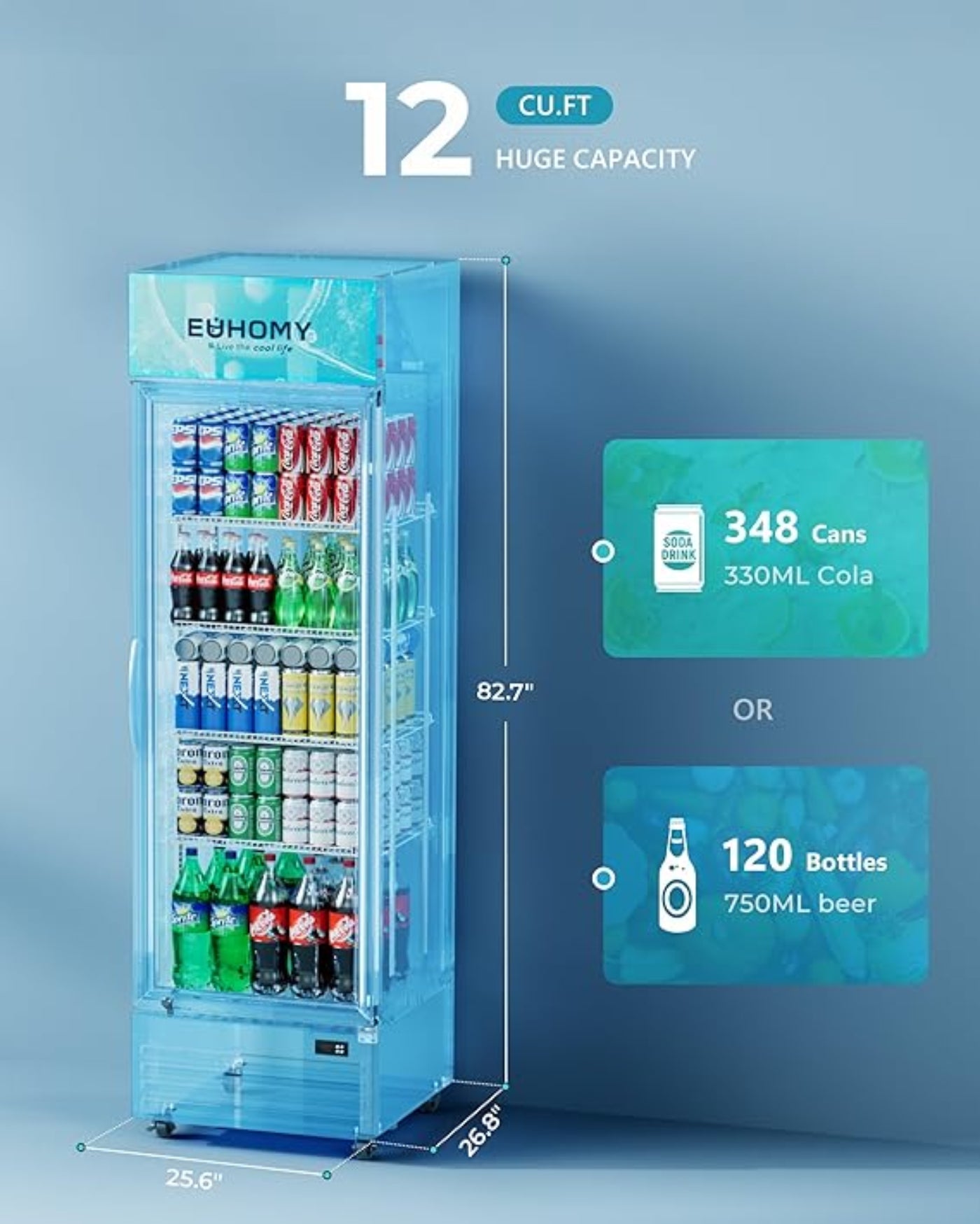 EUHOMY Commercial Display Refrigerator Glass Door Merchandiser Drink Fridge - BRC-09