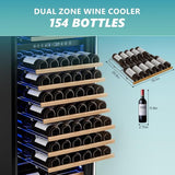 EUHOMY 24 Inch Wine Fridge Dual Zone, 154 Bottle Wine Cooler Refrigerator with Glass Door, Powerful Compressor Cooling - BRU-14