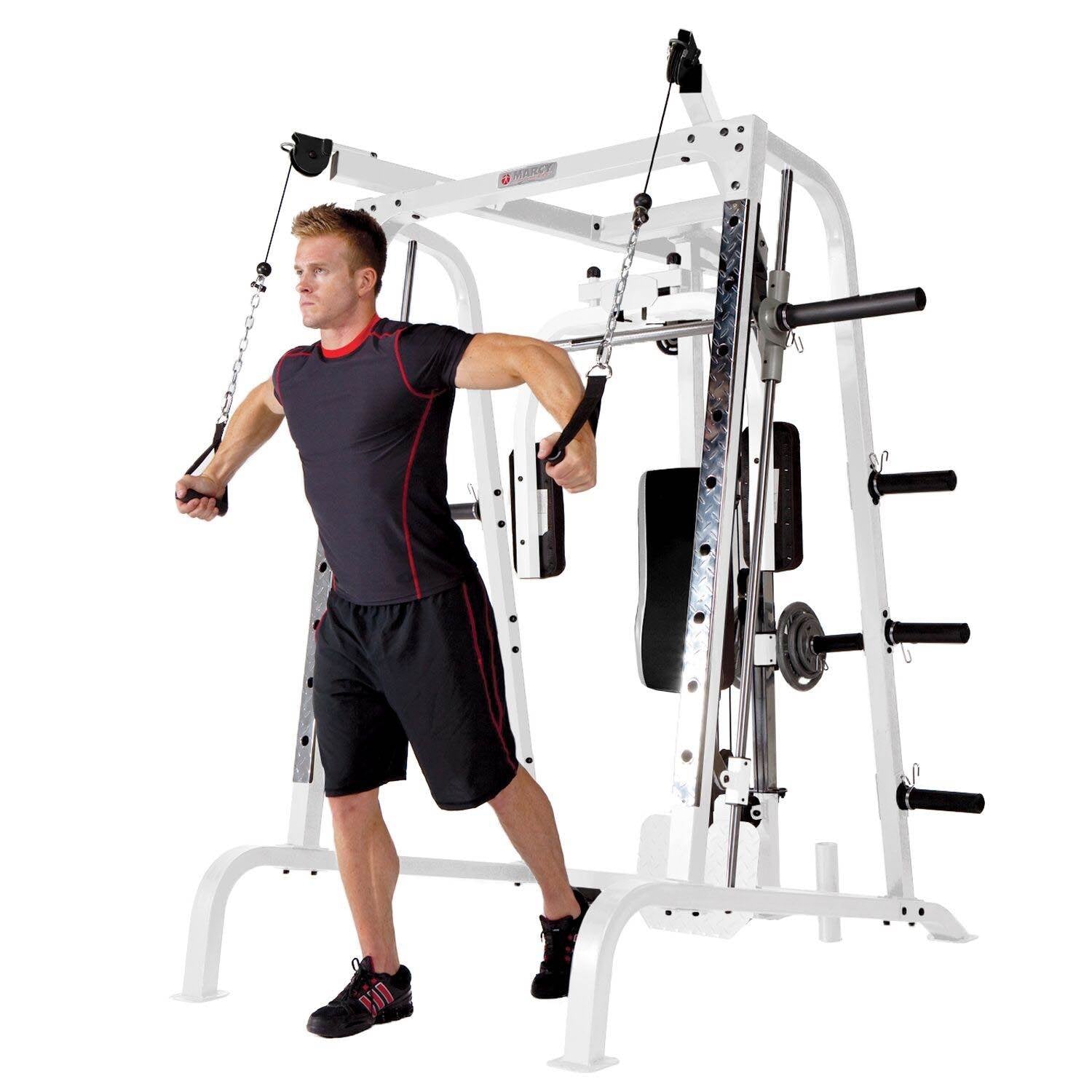 Marcy Pro Smith Cage Workout Machine Total Body Training Home Gym System, White - 84822