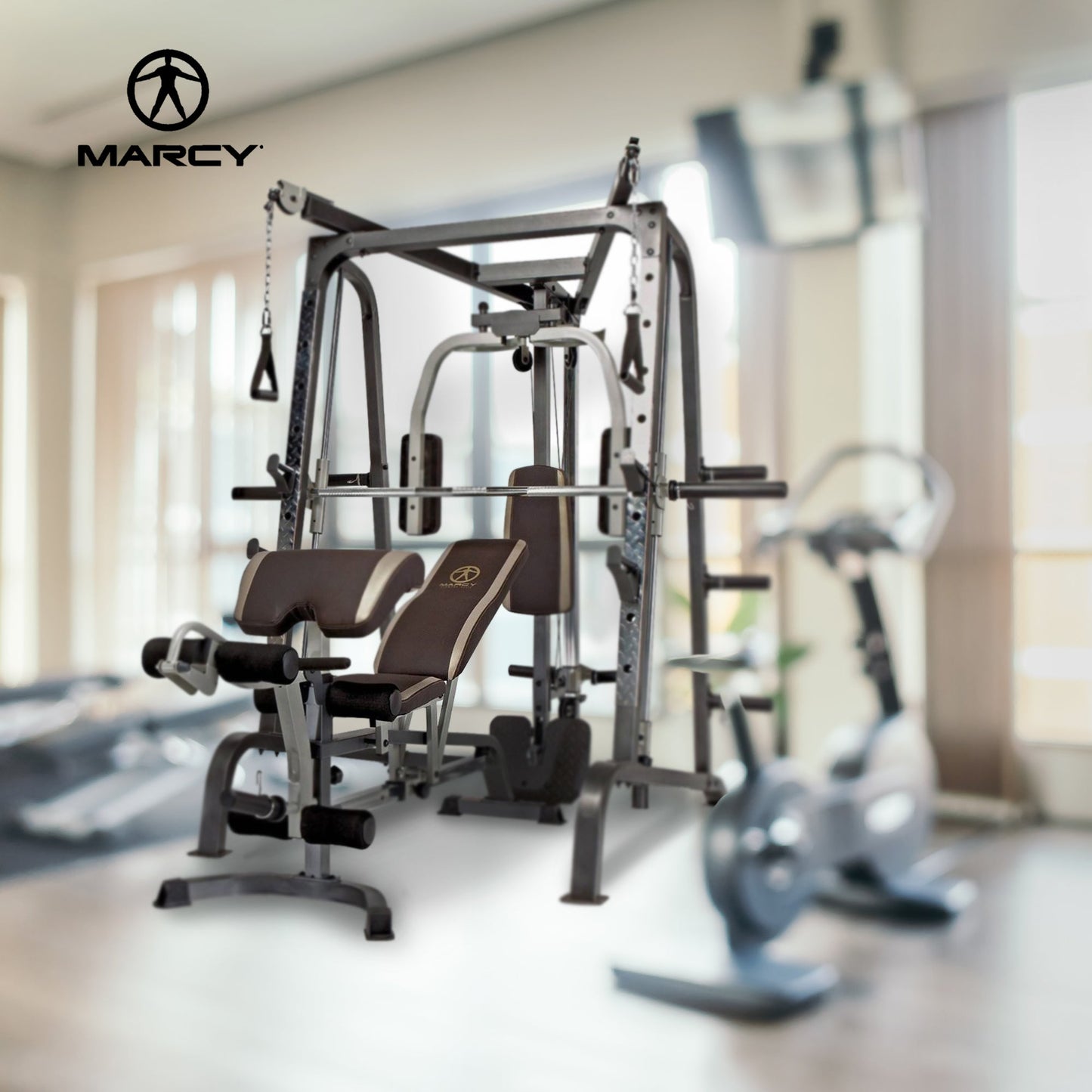 Marcy Deluxe Diamond Elite Smith Cage Home Workout Total Body Gym Machine System - 65793