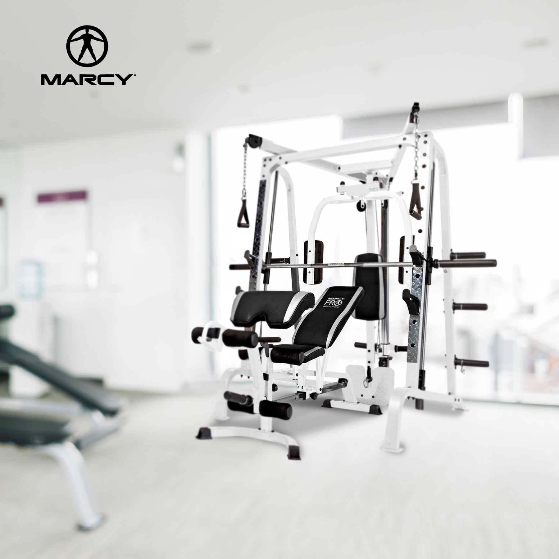 Marcy Pro Smith Cage Workout Machine Total Body Training Home Gym System, White - 84822