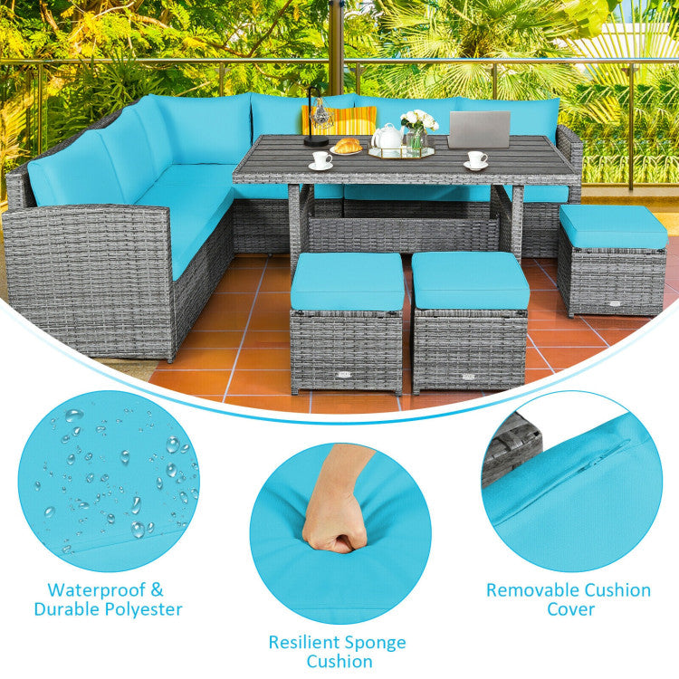 Costway Outdoor Wicker Sectional Sofa Set with Dining Table 7 Pieces New - HW67190CTU+