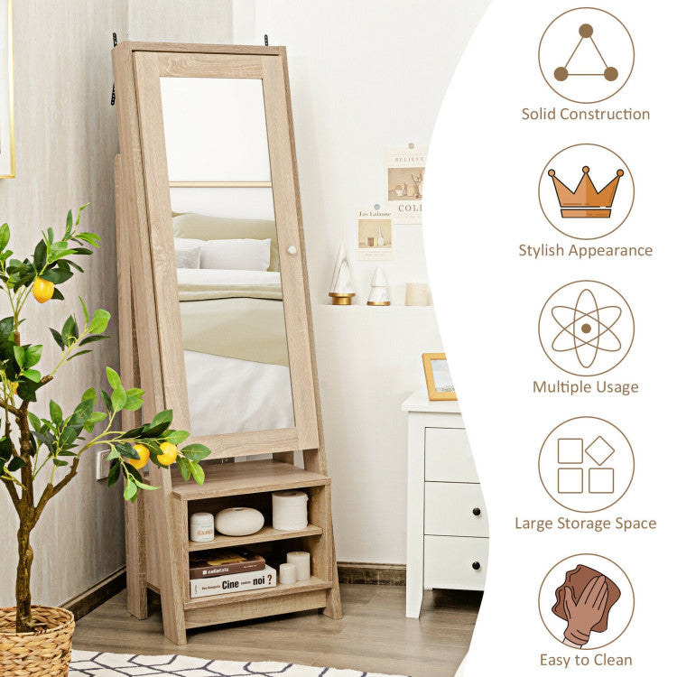 Costway 2-in-1 Full-Length Mirror with Wooden Cosmetics Storage Cabinet New - JV10008+