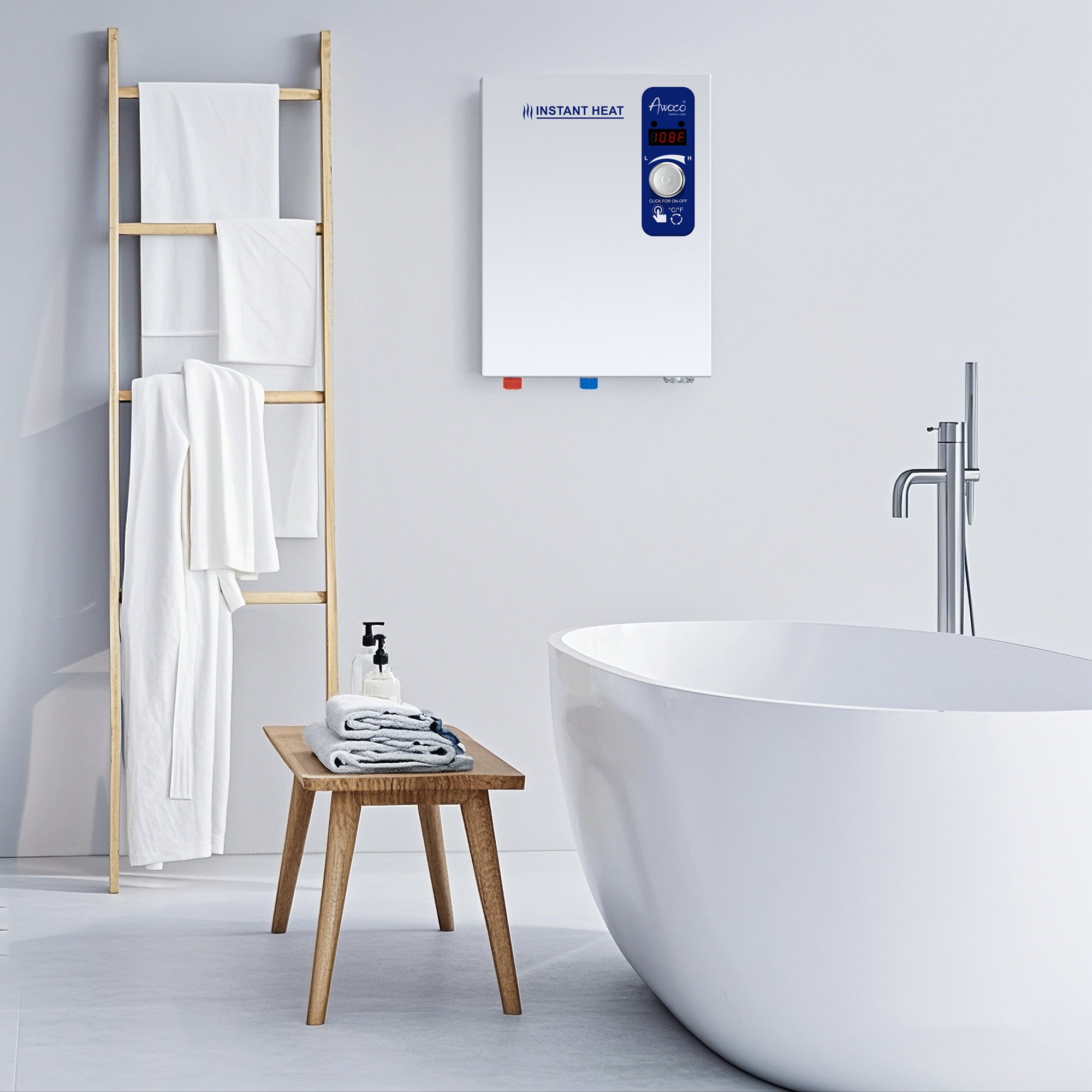 Awoco Electric Tankless Water Heater, 208-240V, Adjustable Instant Heat, Digital Display – WH-EL18K