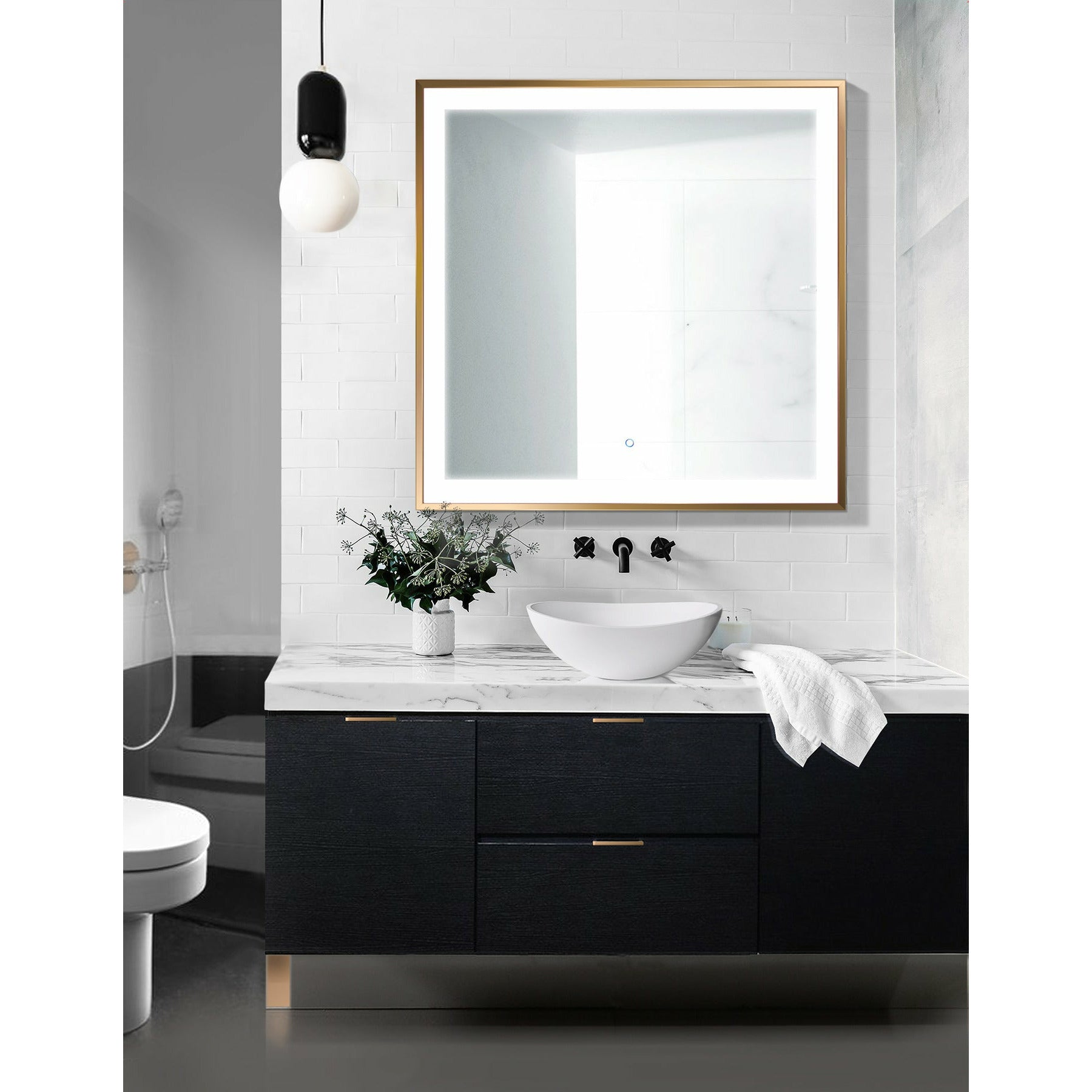 Krugg Soho 36" X 36" Gold LED Bathroom Mirror  SOHO3636G - Backyard Provider