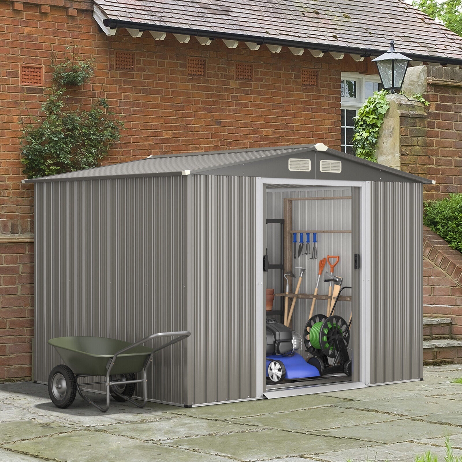 Costway Metal Storage Shed 8' x 6' with Sliding Double Lockable Doors New - GT3859LDG+