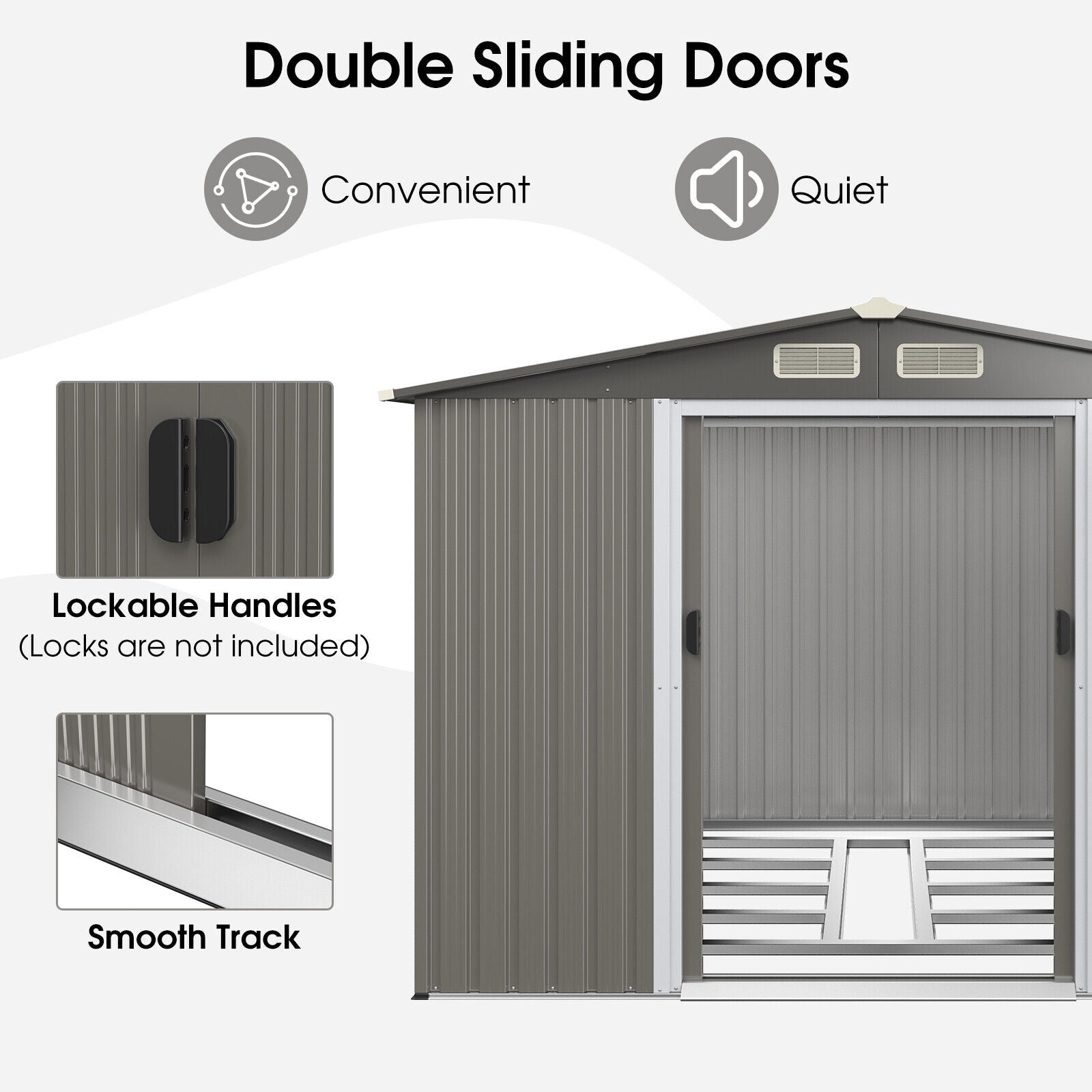 Costway Metal Storage Shed 8' x 6' with Sliding Double Lockable Doors New - GT3859LDG+