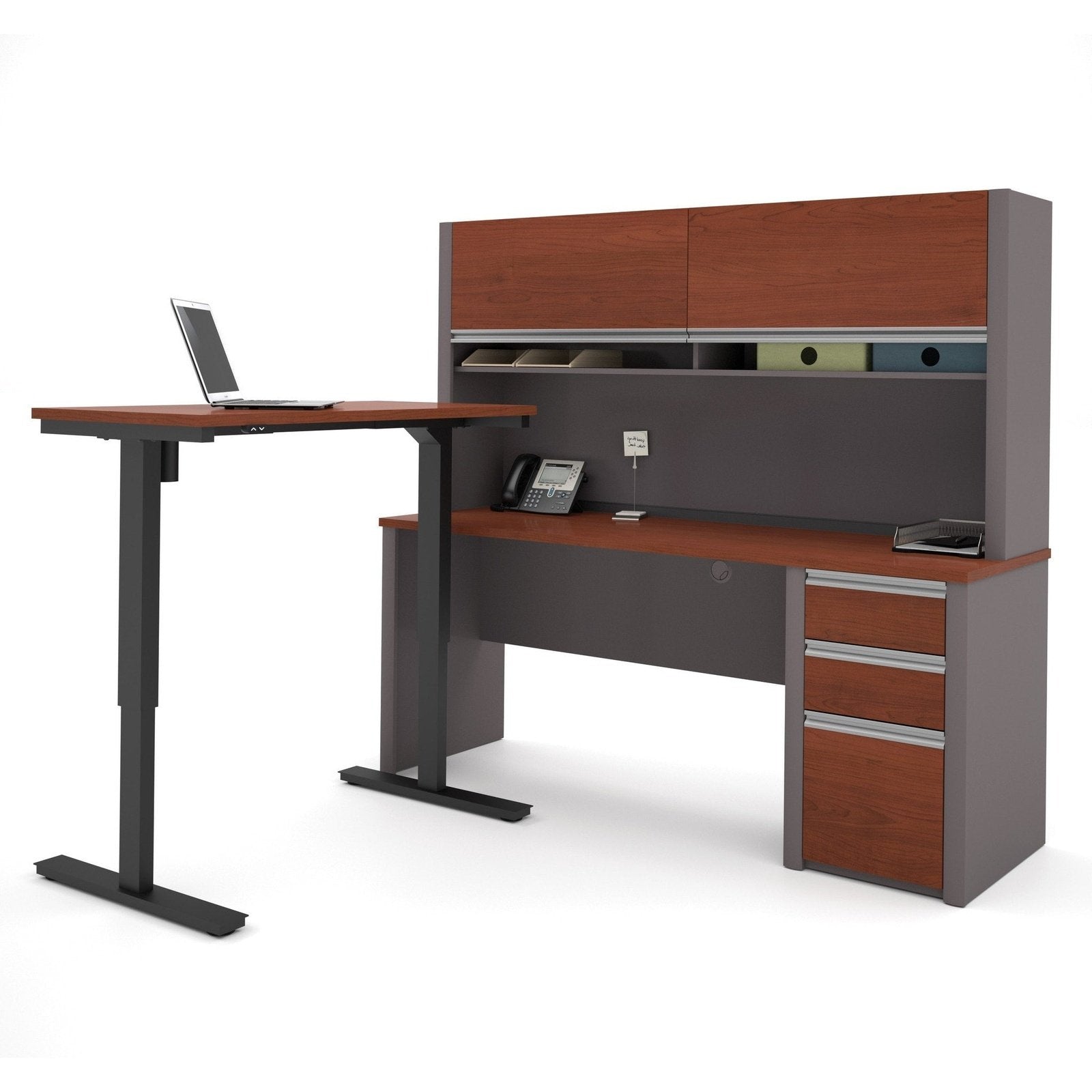 Bestar Connexion L-Desk with Hutch & Electric Height Adjustable Table