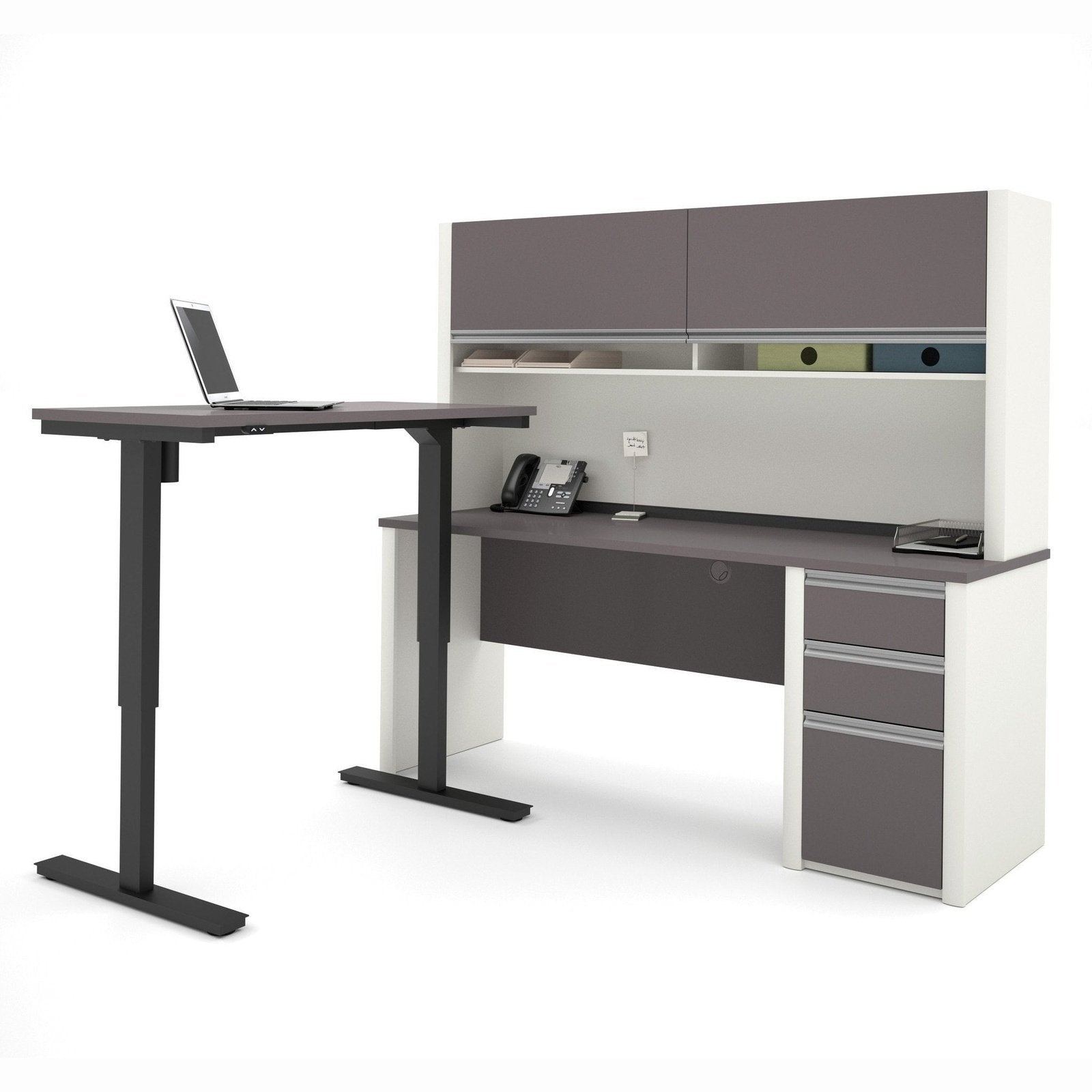 Bestar Connexion L-Desk with Hutch & Electric Height Adjustable Table