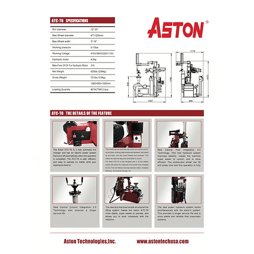 Aston Leverless Center Post Tire Changer Combo Fully Automatic - T6-3022 - Backyard Provider