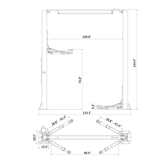 Aston 2-Post Car Lift Overhead Symmetric Single Point Lock Release - AL-100RH - Backyard Provider