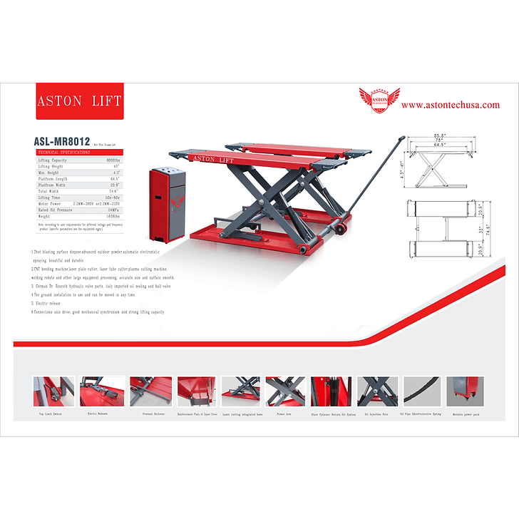 Aston Mid-Rise Scissor Lift 8000lb 47" Electric Lock Release 220V - ASL-MR8047 - Backyard Provider