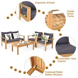 Costway Patio Furniture Set 4 Pieces Acacia Wood with Water Resistant Cushions New - HW69256GR+