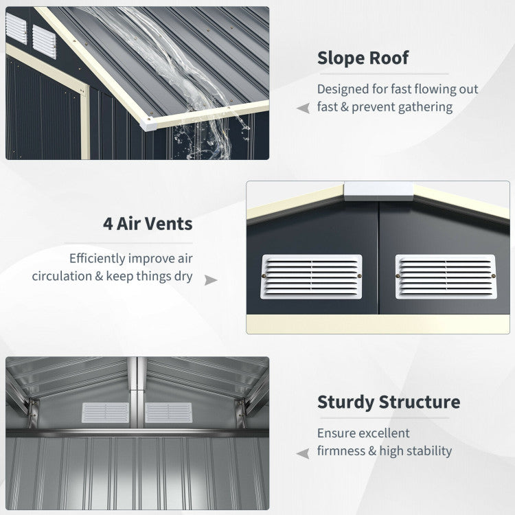 Costway Metal Storage Shed 11' x 8' with Sliding Double Lockable Doors New - GT3733GR+