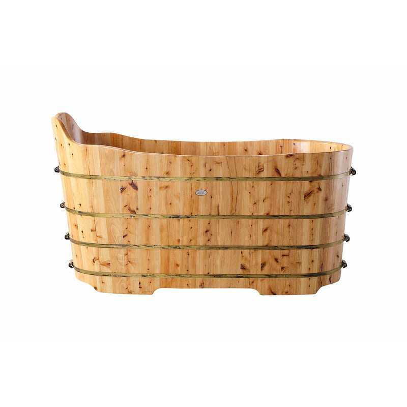 ALFI 59" Cedar Wooden Freestanding Bathtub with Bench AB1103