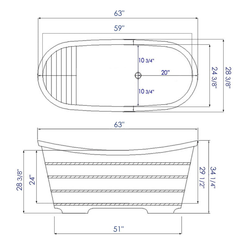 ALFI 63" Cedar Wooden Freestanding Bathtub AB1105