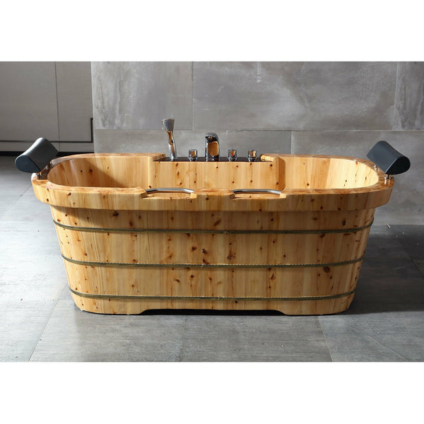 ALFI 65" Cedar Wooden Freestanding Bathtub with Fixtures & Headrests - 2 Person AB1130