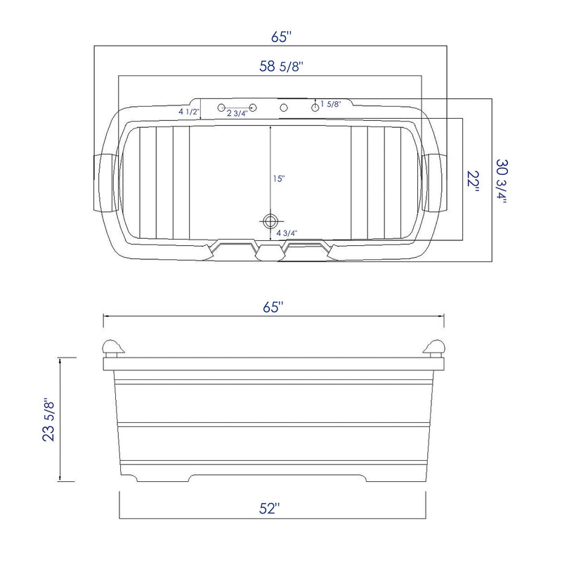 ALFI 65" Cedar Wooden Freestanding Bathtub with Fixtures & Headrests - 2 Person AB1130