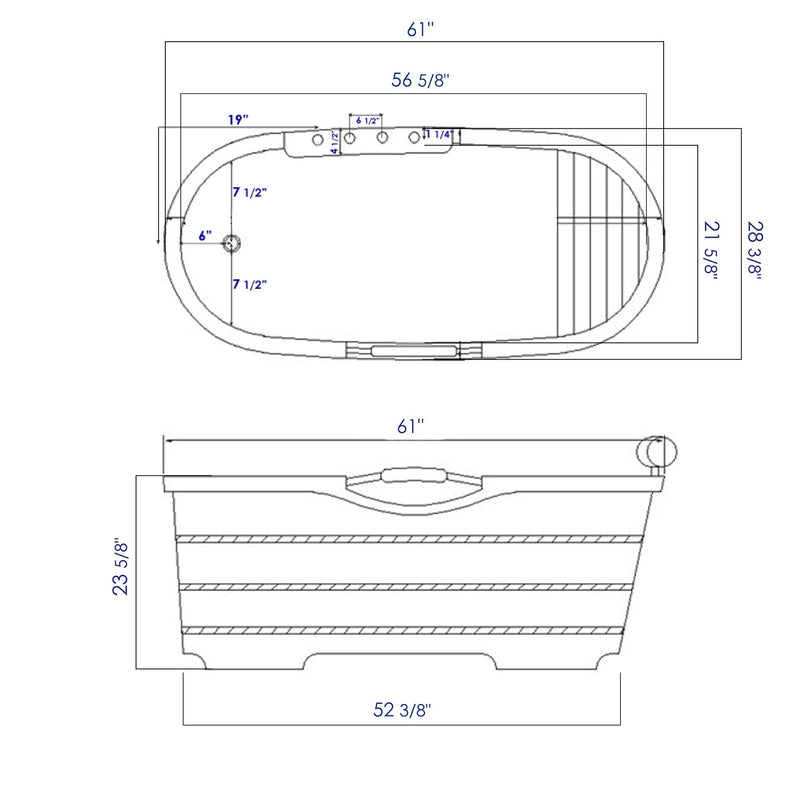 ALFI 61" Cedar Wooden Freestanding Bathtub with Chrome Tub Filler AB1136