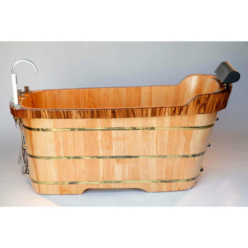 ALFI 59" Rubberwood Freestanding Bathtub with Chrome Tub Filler and Hand Held Shower Head AB1148