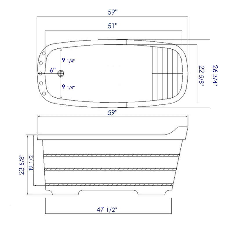 ALFI 59" Rubberwood Freestanding Bathtub with Chrome Tub Filler and Hand Held Shower Head AB1148