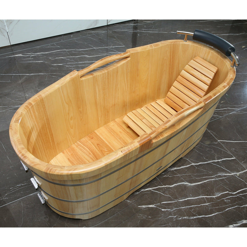 ALFI 61" Wooden Freestanding Bathtub with Cushion Headrest - AB1163