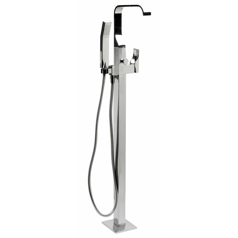 ALFI Brands Curved Floor Mounted Tub Filler with Hand Held Shower Head AB2180