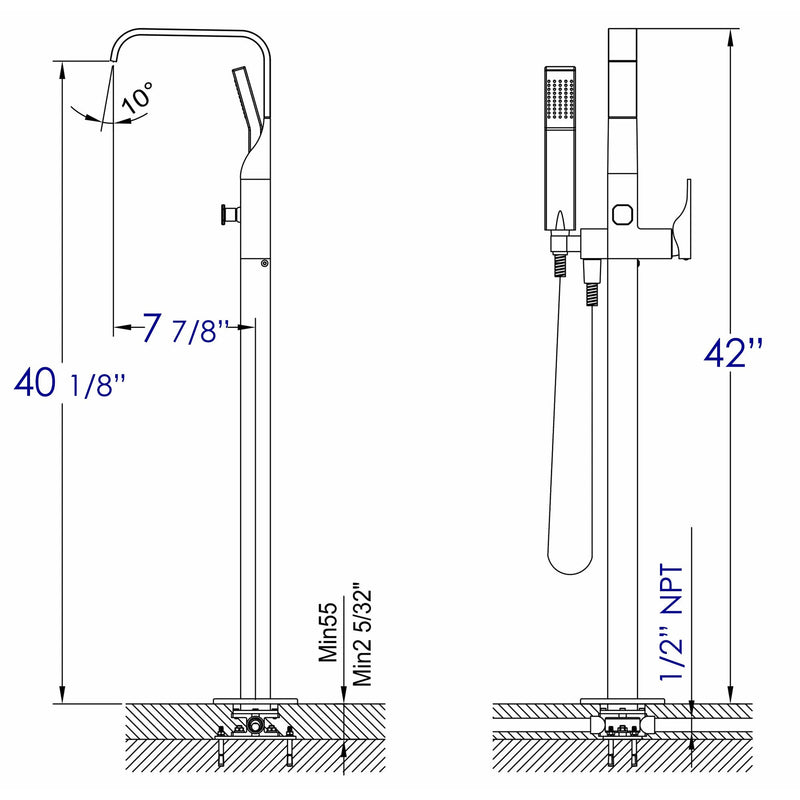 ALFI Brands Curved Floor Mounted Tub Filler with Hand Held Shower Head AB2180