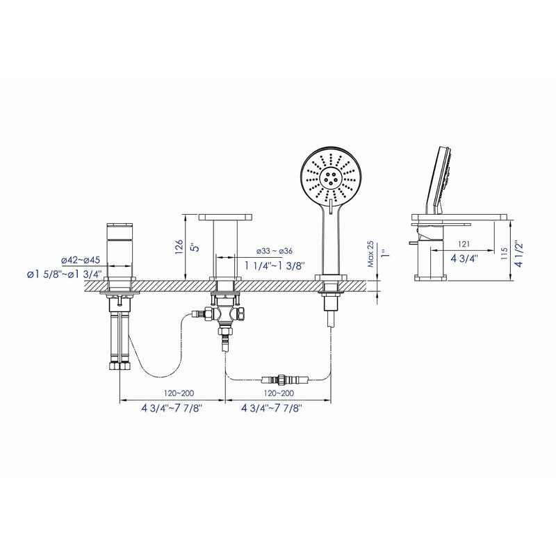 ALFI Deck Mounted Tub Filler with Hand Held Showerhead AB2879