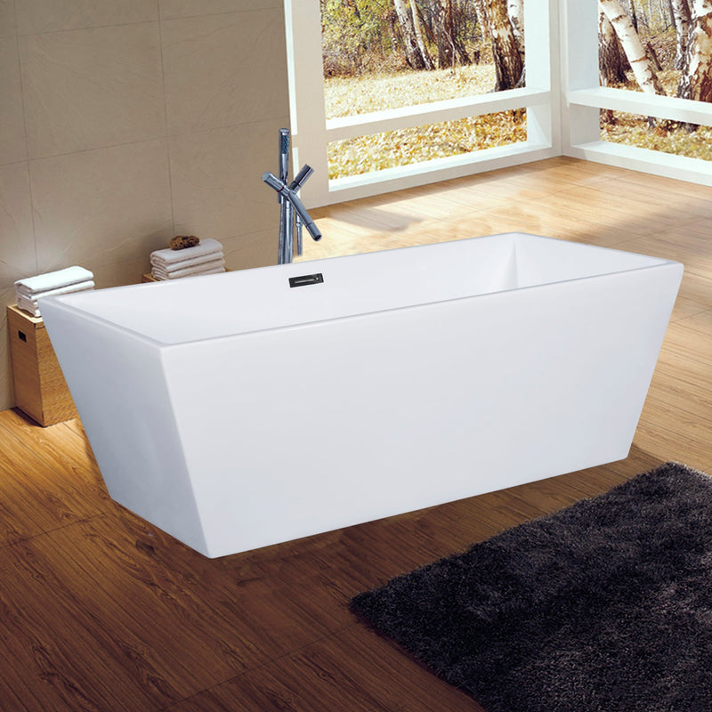 ALFI 59" Rectangular White Freestanding Acrylic Soaking Bathtub AB8833