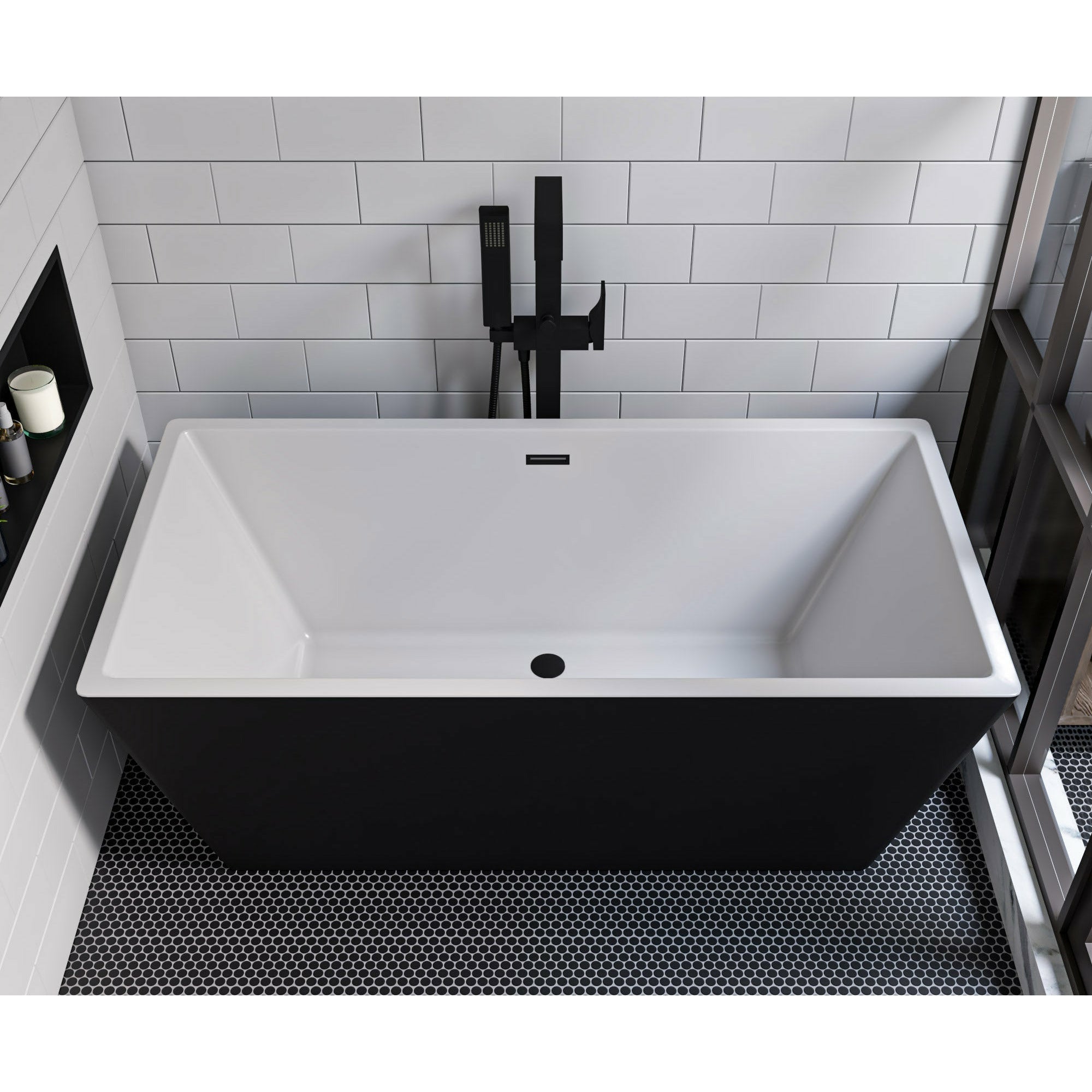 ALFI 59" Rectangular Black & White Freestanding Acrylic Soaking Bathtub AB8834