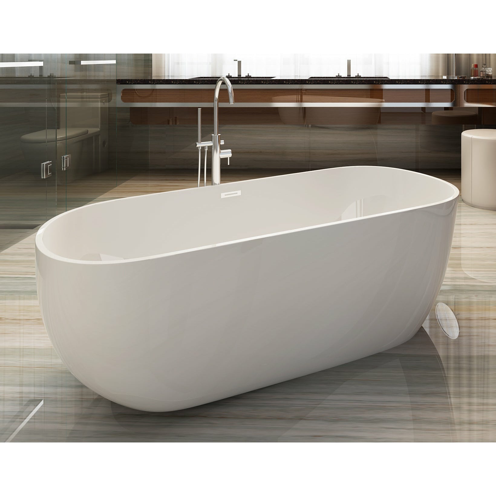 ALFI 59" Oval White Freestanding Acrylic Soaking Bathtub - AB8838