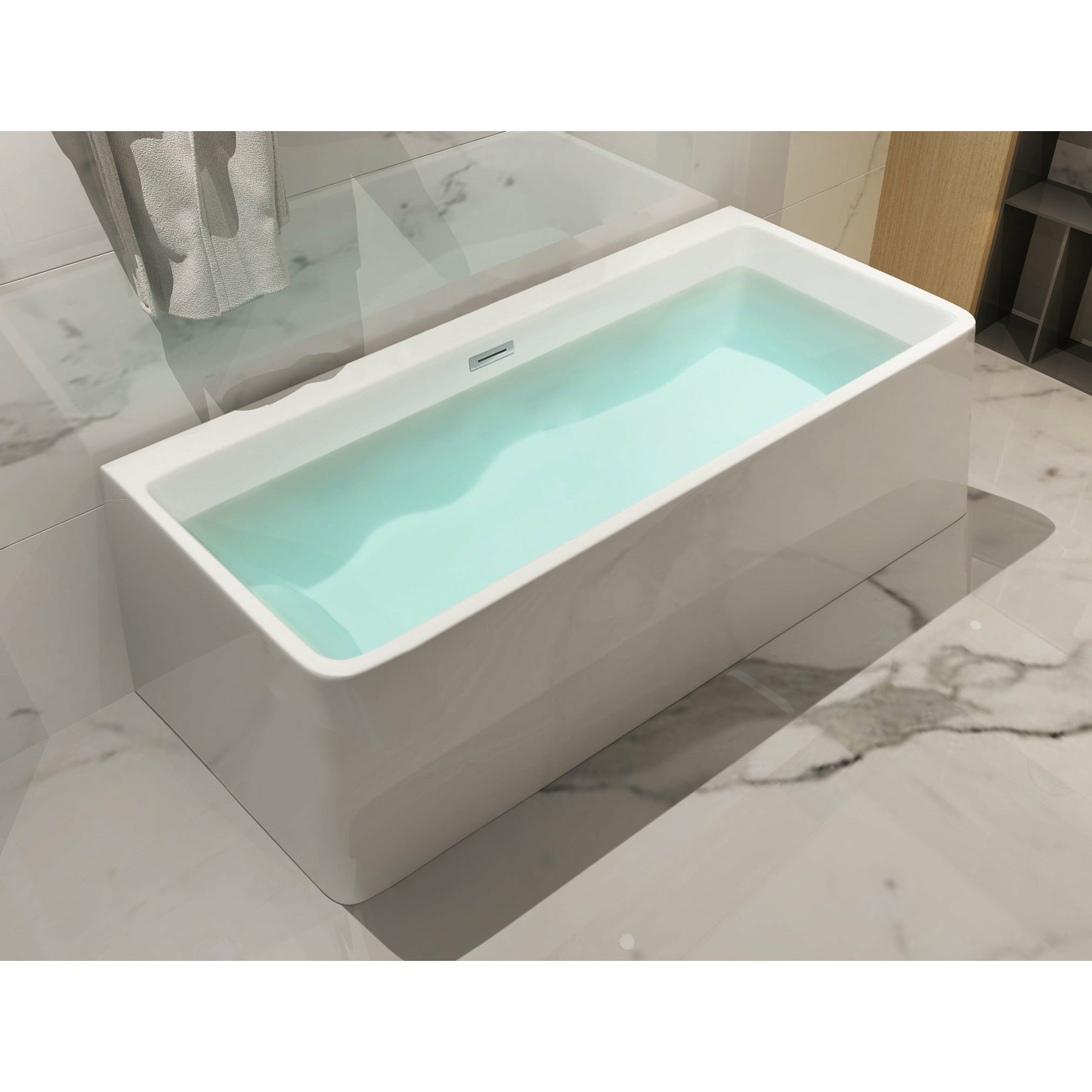 ALFI 59" Rectangular White Freestanding Acrylic Soaking Bathtub AB8858