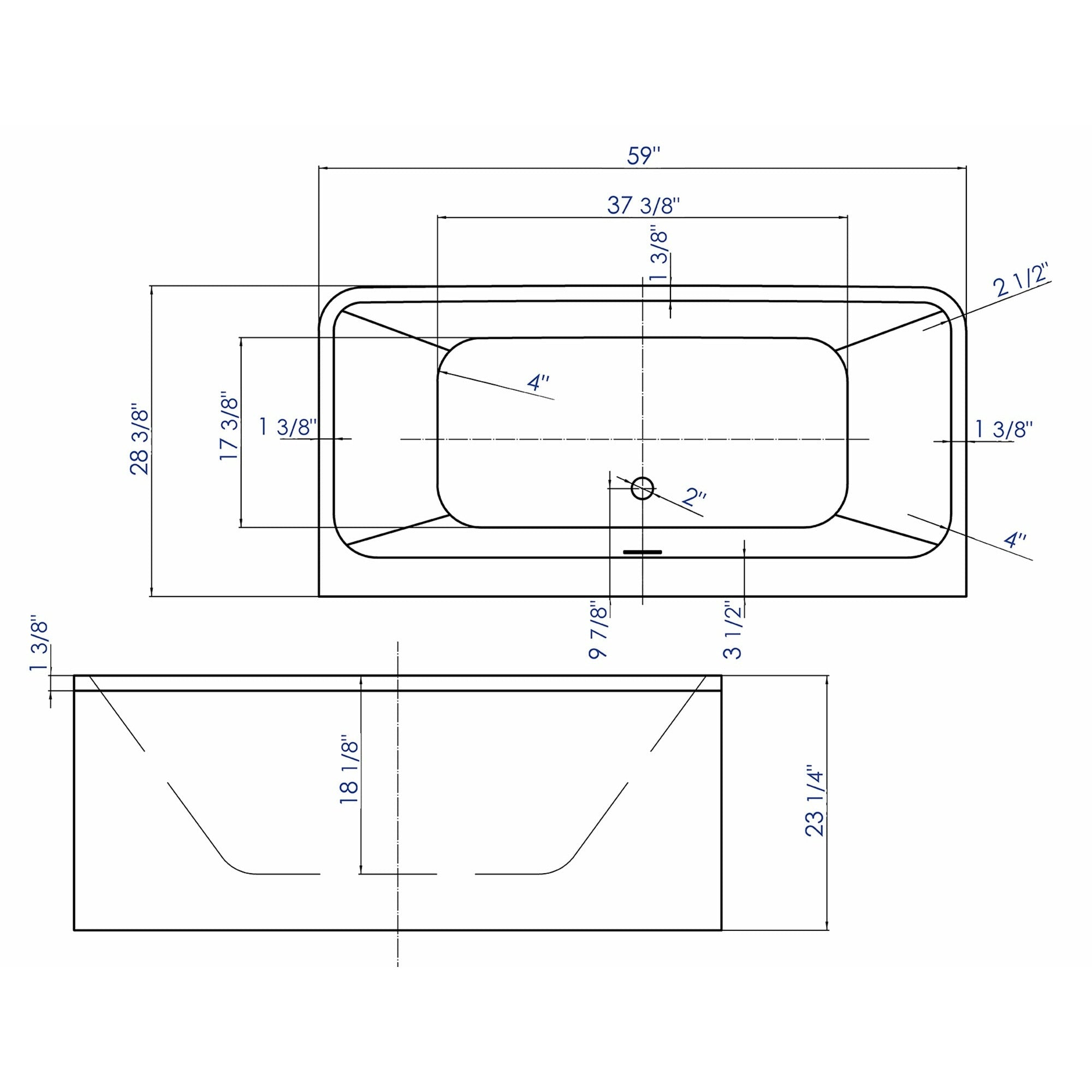 ALFI 59" Rectangular White Freestanding Acrylic Soaking Bathtub AB8858