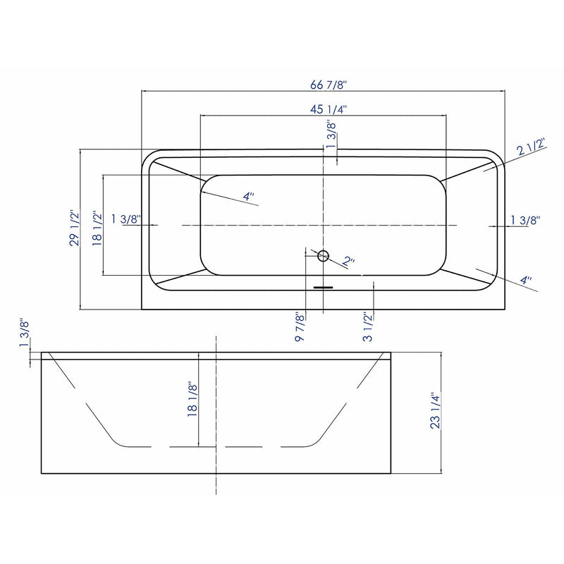 ALFI 67" Rectangular White Freestanding Acrylic Soaking Bathtub AB8859