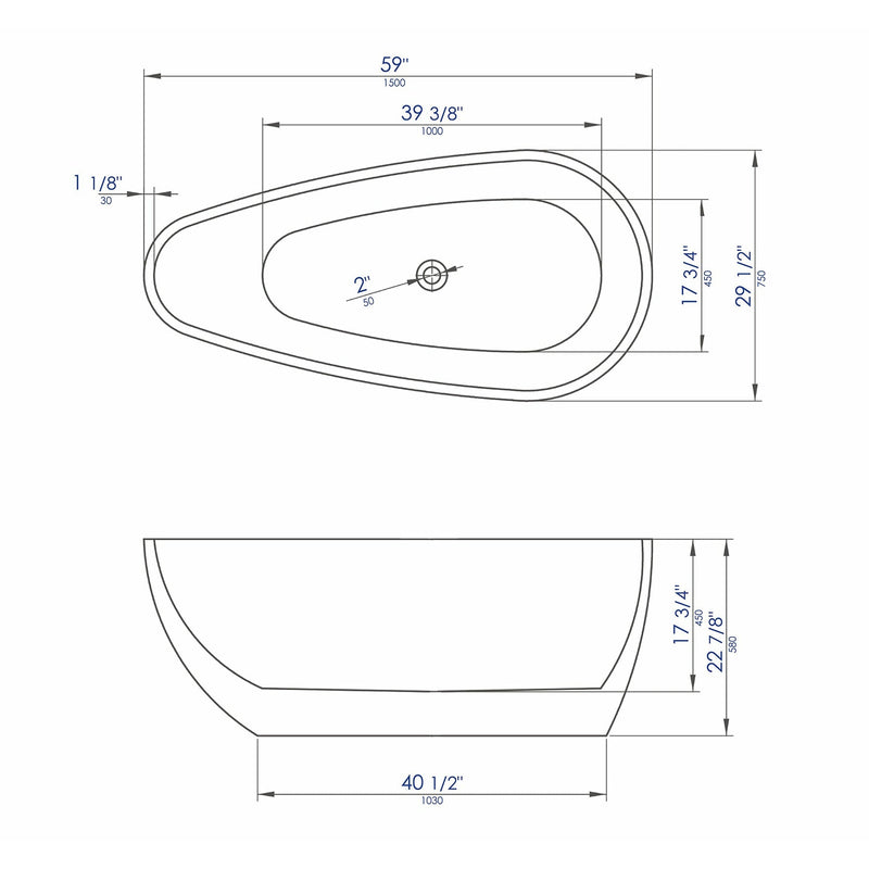 ALFI 59" Oval White Freestanding Acrylic Soaking Bathtub AB8861