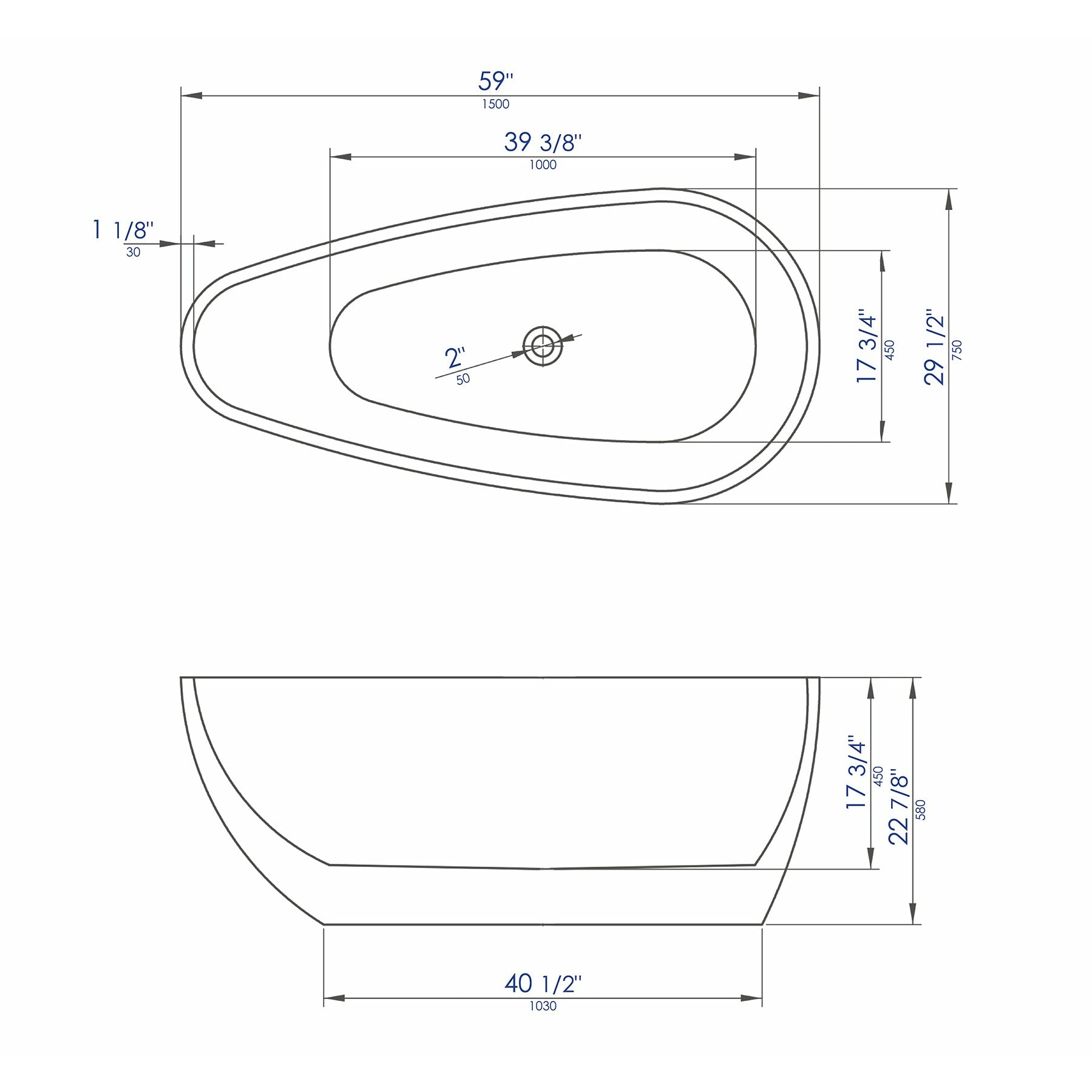 ALFI 59" Oval White Freestanding Acrylic Soaking Bathtub AB8861