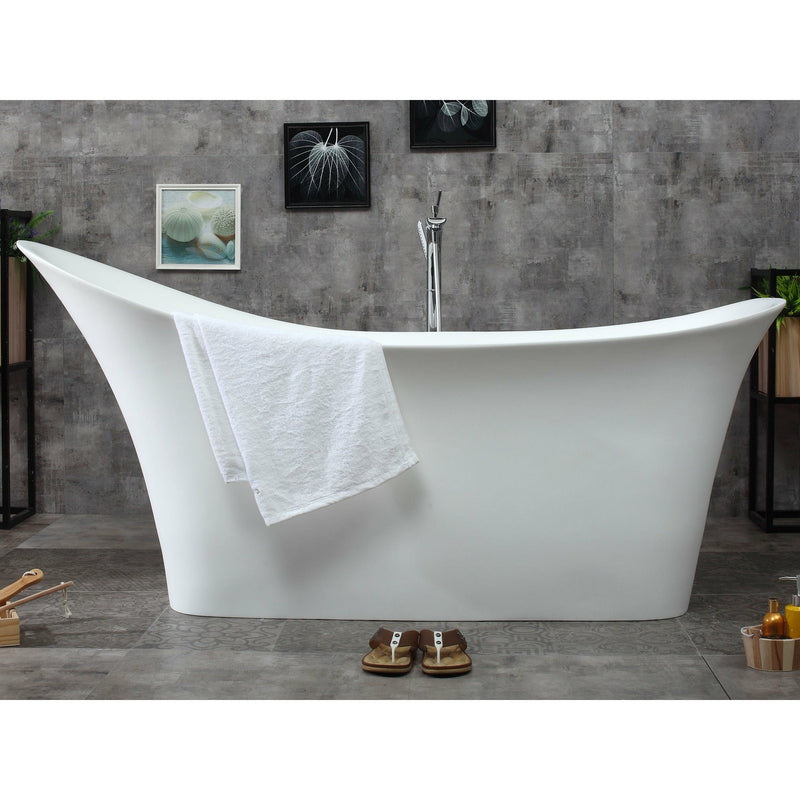 ALFI 74" White Solid Surface Smooth Resin Freestanding Soaking Bathtub AB9915