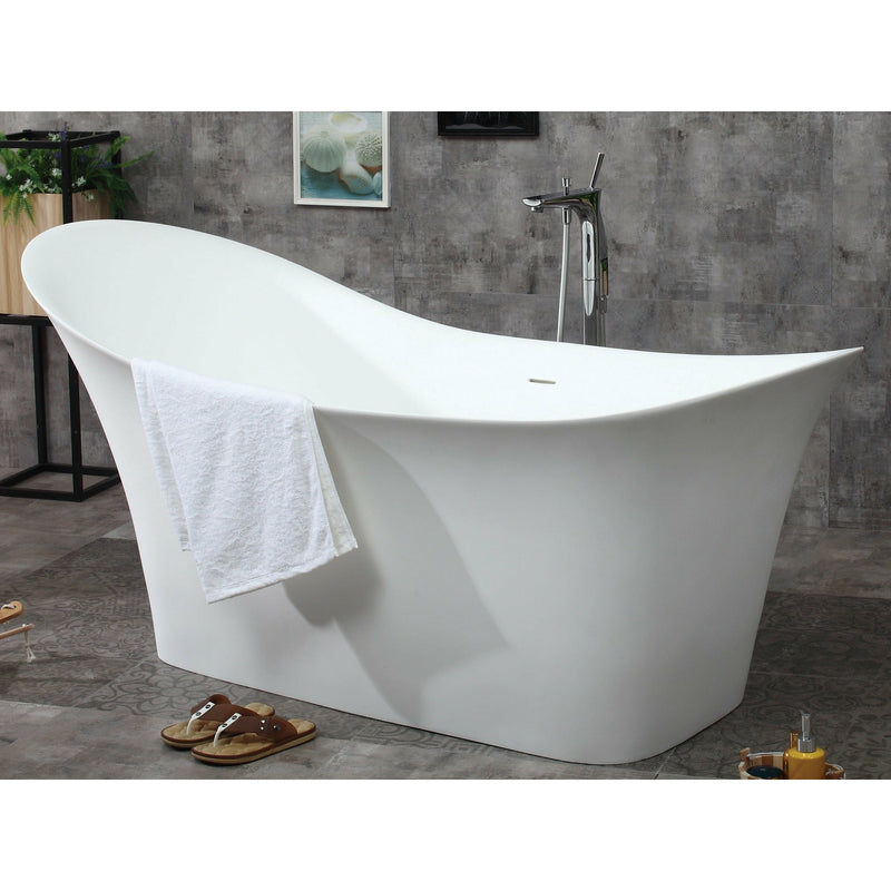 ALFI 74" White Solid Surface Smooth Resin Freestanding Soaking Bathtub AB9915