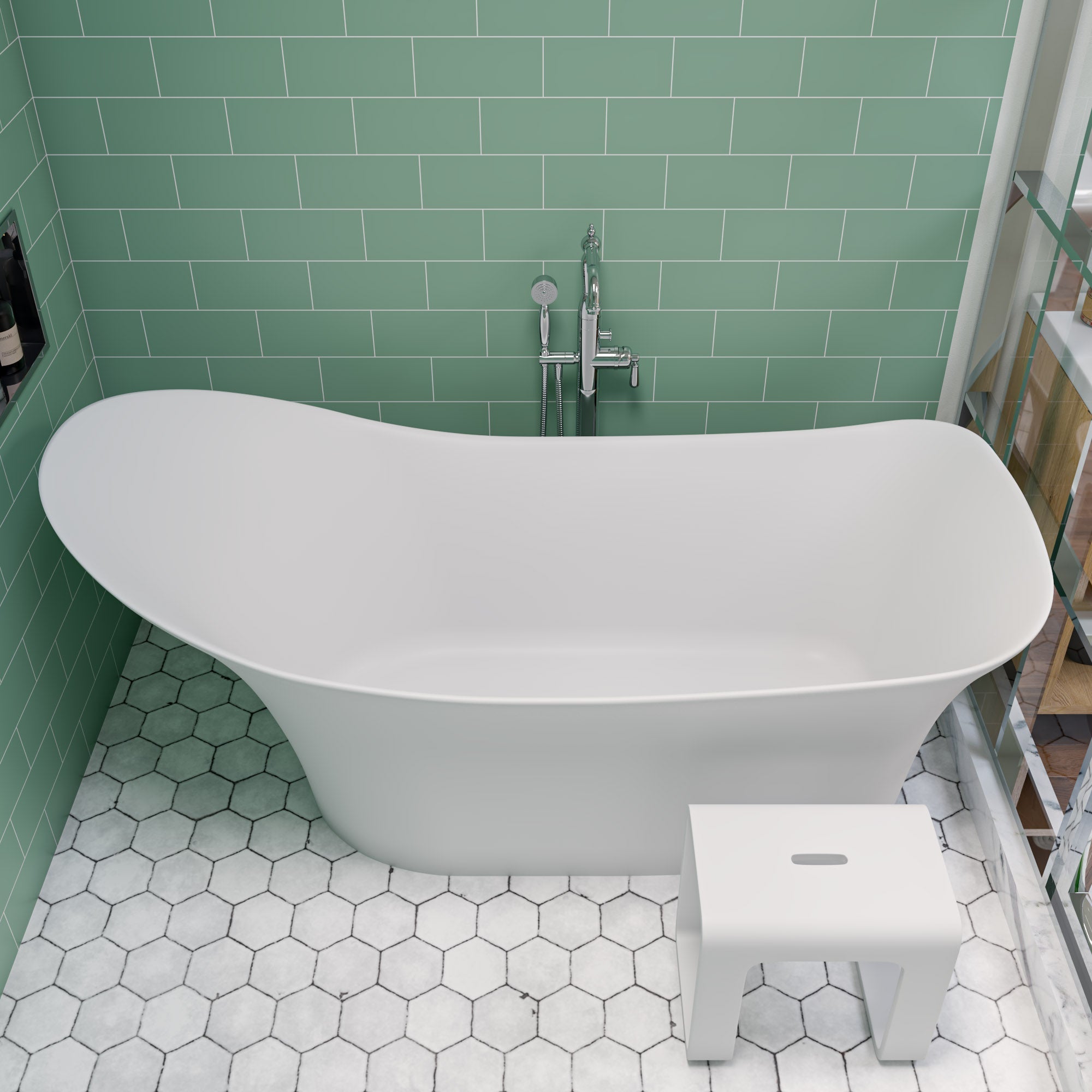 ALFI 74" White Solid Surface Smooth Resin Freestanding Soaking Bathtub AB9915