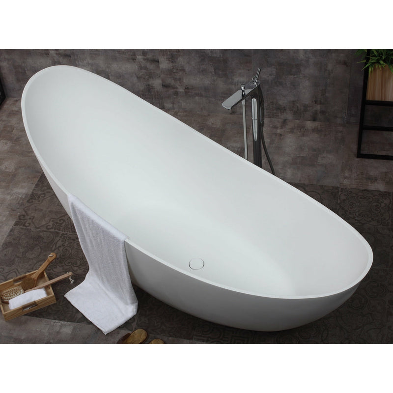 ALFI 73" White Solid Surface Smooth Resin Freestanding Slipper Soaking Bathtub - AB9951