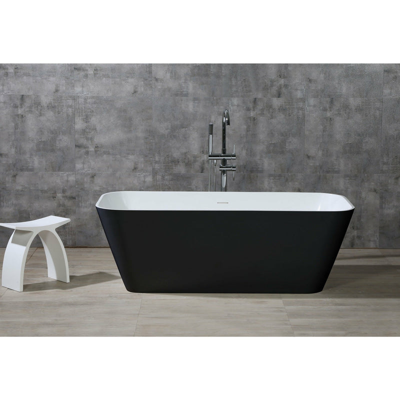 ALFI 67" Rectangular Black & White Rectangular Freestanding Resin Bathtub AB9952BM