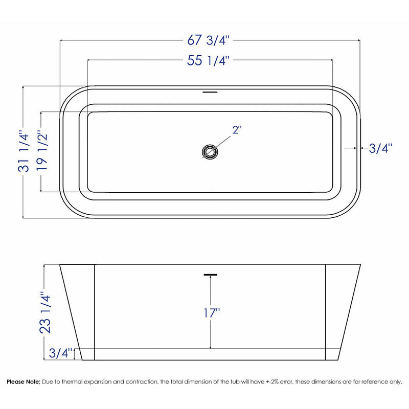 ALFI 67" Rectangular Black & White Rectangular Freestanding Resin Bathtub AB9952BM