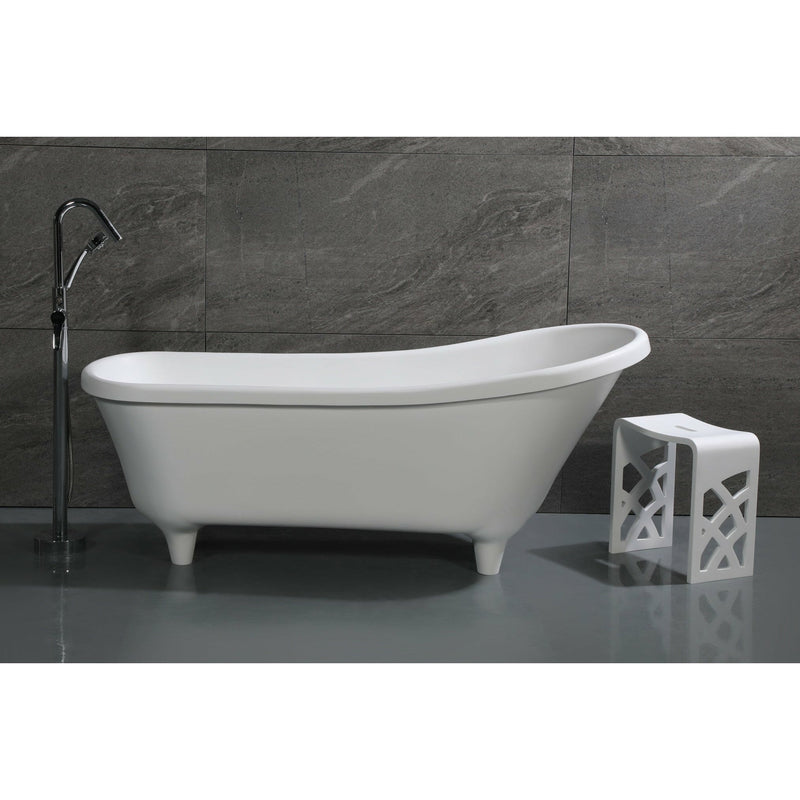 ALFI 68" White Matte Solid Surface Freestanding Resin Soaking Clawfoot Bathtub - AB9960