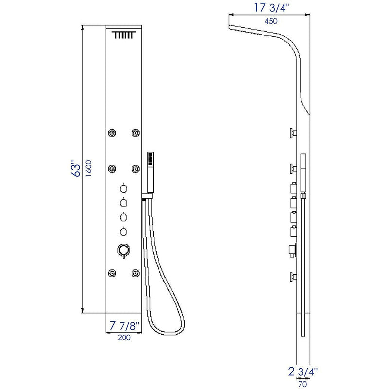 ALFI Stainless Steel Shower Panel with 6 Body Sprays ABSP40