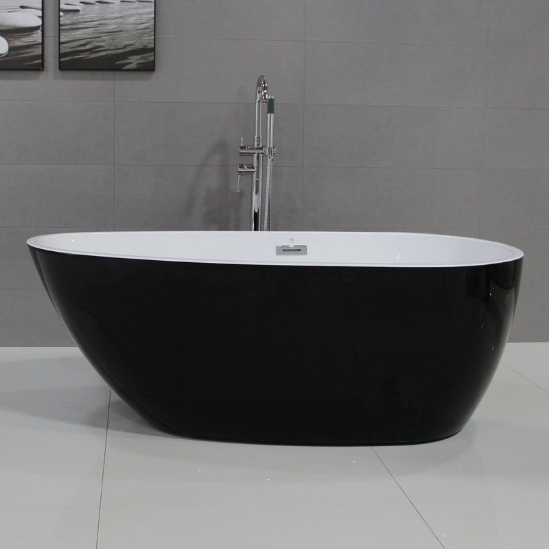 ALFI 59" Oval Black & White Freestanding Acrylic Soaking Bathtub - AB8862