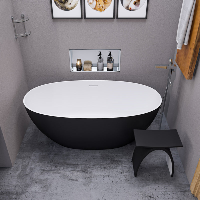 ALFI 59" Black & White Oval Freestanding Resin Bathtub - AB9975BM