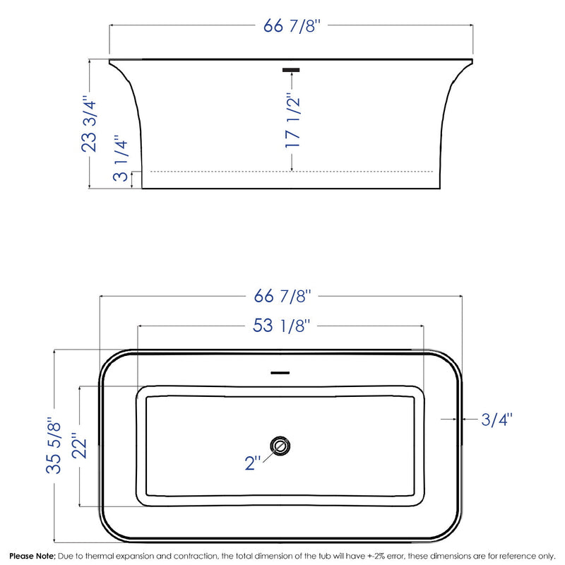 ALFI 67" Rectangular White Solid Freestanding Smooth Resin Soaking Bathtub AB9942