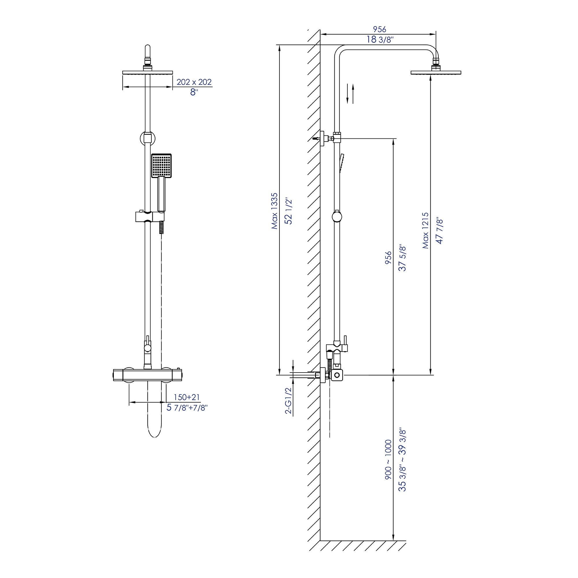 ALFI Polished Chrome Square Style Thermostatic Exposed Shower Set AB2862-PC